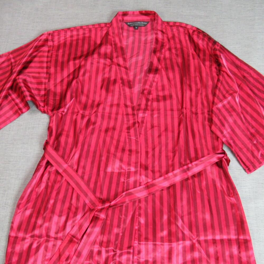 Alexander del Rossa Robe Womens Size Medium Red Striped Satin Lounge Modern - Picture 3 of 8